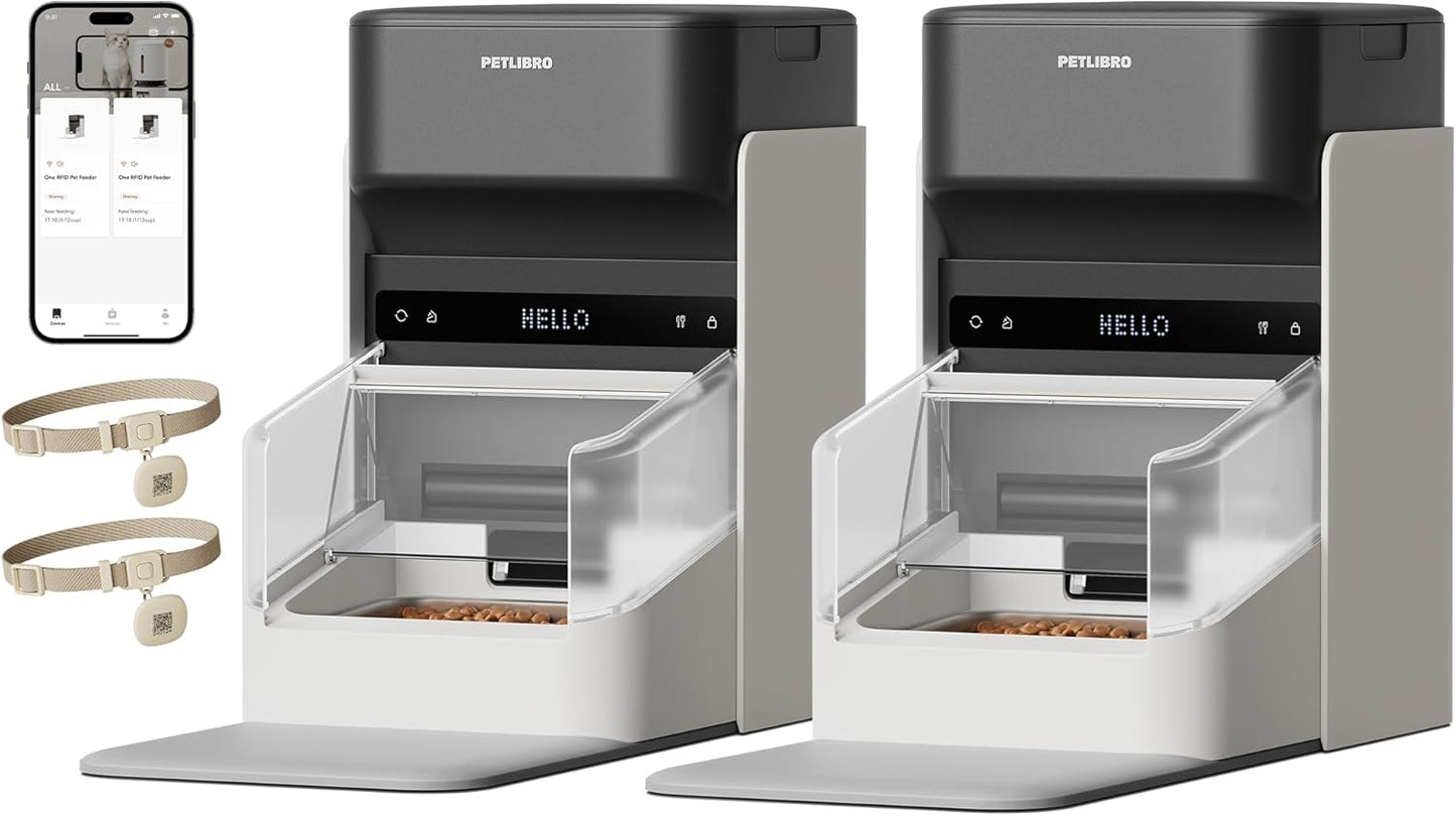 PETLIBRO Automatic Cat Feeders for 2 Cats, RFID Collar Tag for Exclusive Meals, Cats Recognition to Stop Food Stealing, Diet Tracking for Multi-Pet Homes and Different Diets, Pet Feeder Pack of 2