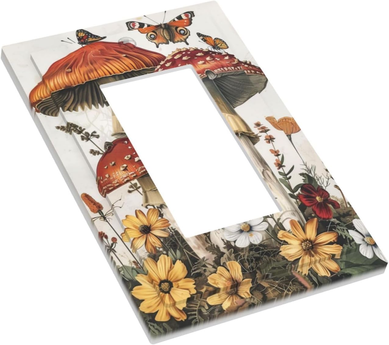 Decorative Outlet Covers Mushroom Forest Butterfly Wild Flower 1 Gang Single Rocker Light Switch Cover Plate Wall Plates Gfci Faceplate For Bed Room Living Room Decor