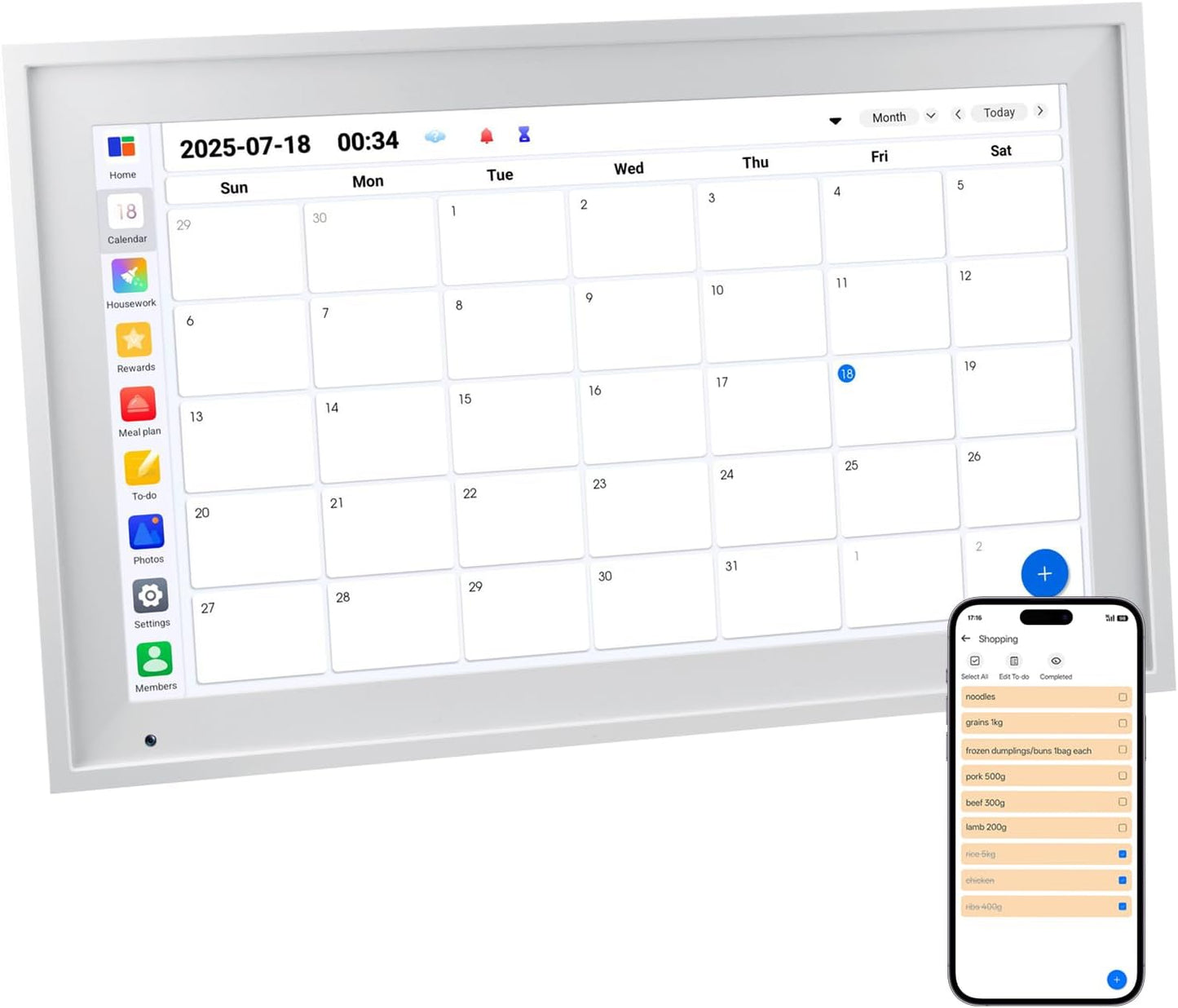 15.6 inch Wall Planner Digital Calendar & Chore Chart, Smart Tablet Touchscreen Interactive Display for Family Schedules, Great for Organizing Your Tasks
