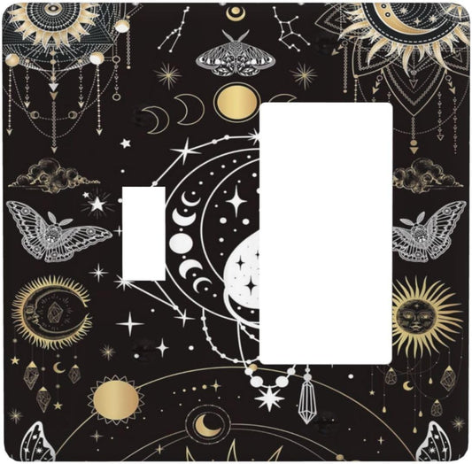 White Cat Tarot Moon Phases Moth Celestial Gothic Outlet Covers 1 Toggle 1 Rocker Combination Decorative Wall Plate Electrical Switch Plates Light Switch Cover Plate for Kids Room Bedroom Decor