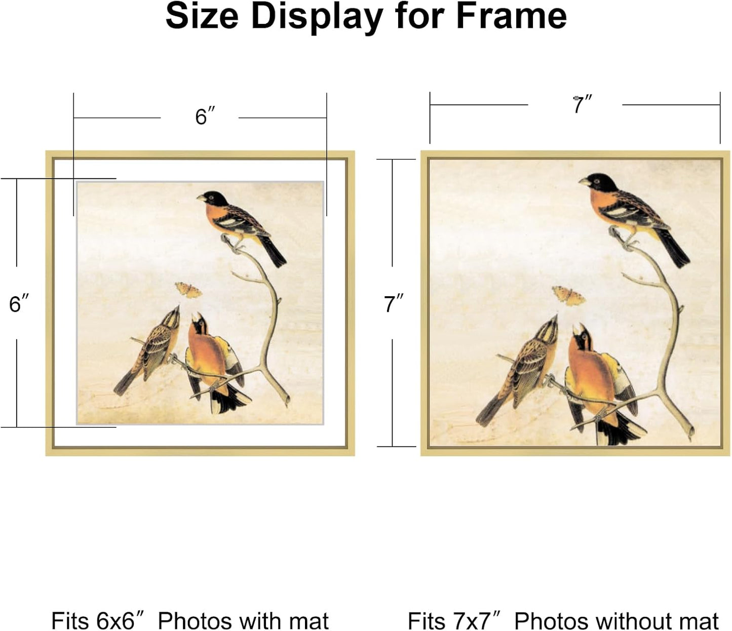 7x7 Picture Frame, Brass Metal Square Photo Frames with HD Glass, Fits 6x6 with Mat or 7 x 7 without Mat, Display for Wall and Table, 1 Pack