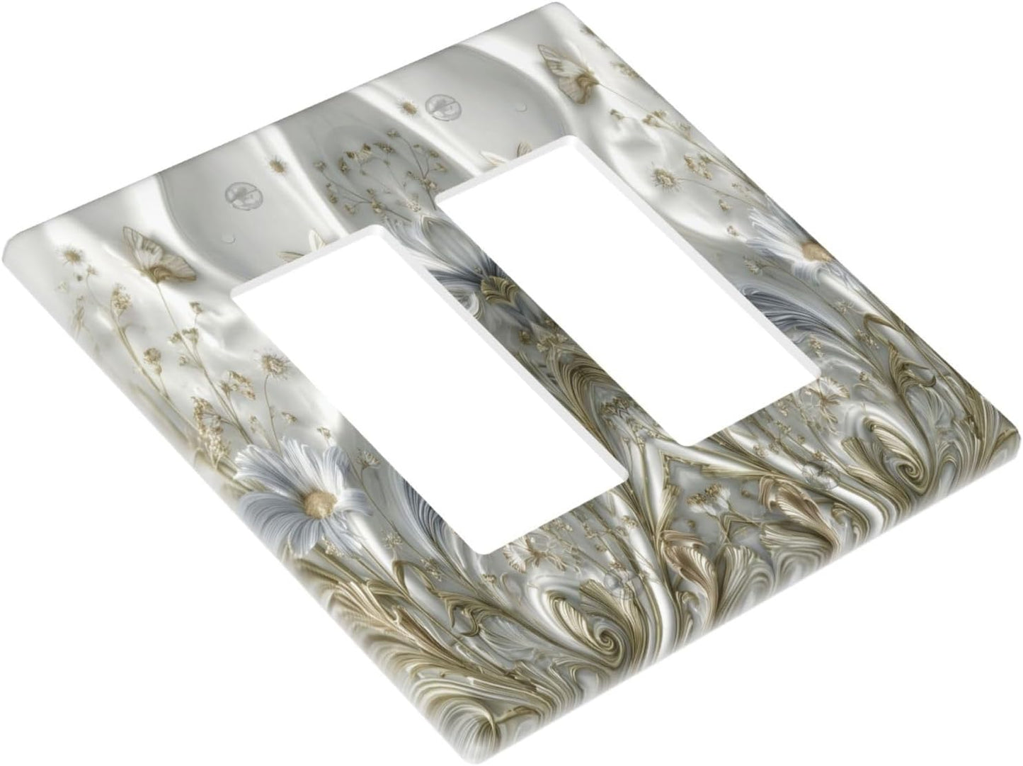 Artistic Flowers Floral Plant 2 Gang Double Rocker Decorative Light Switch Covers Electrical Faceplate Switch Plates for Bathroom Kitchen Home