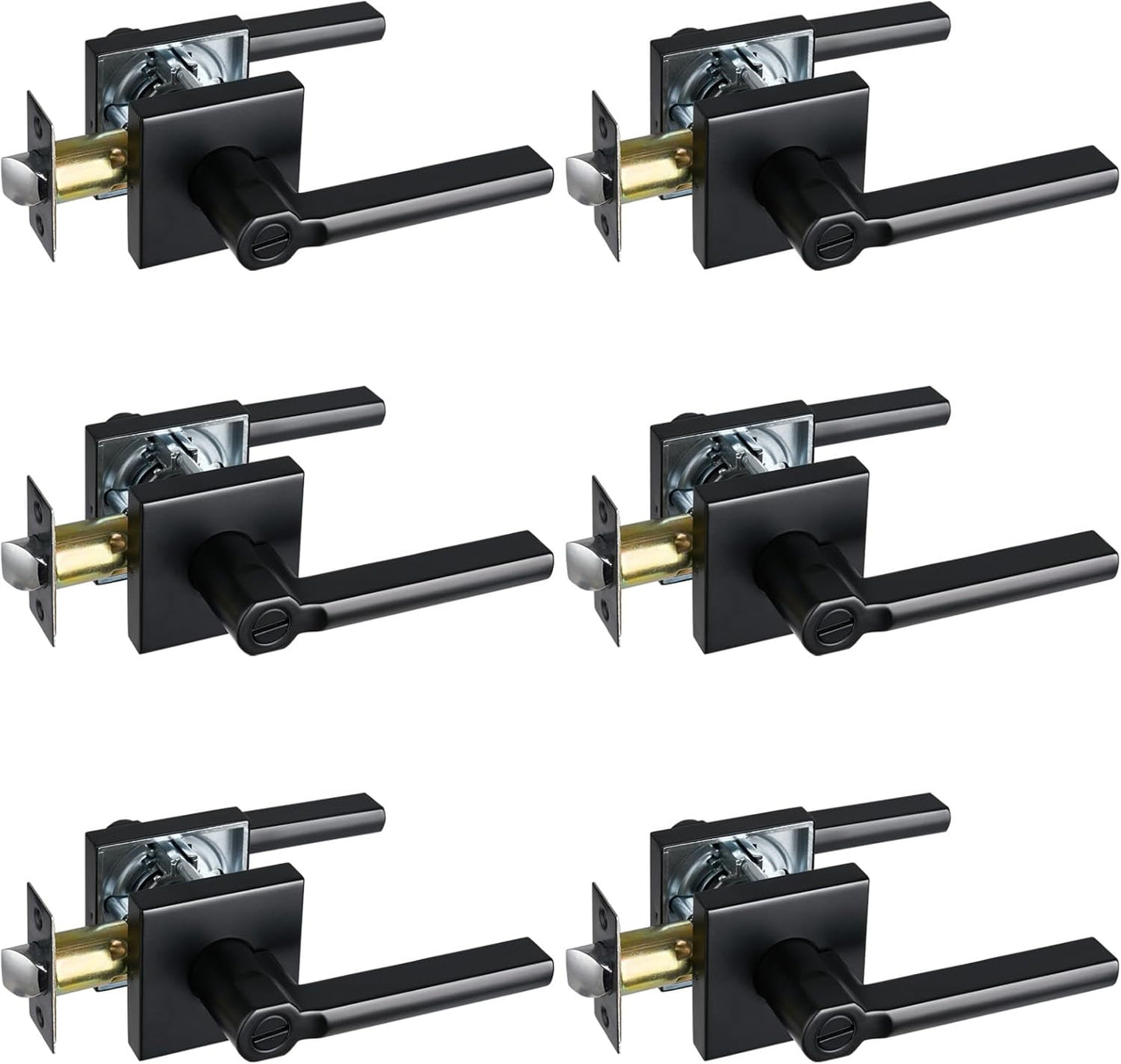 Privacy Door Lever, Heavy Duty Bathroom Bedroom Handle Lock, Keyless Interior Knobs, Matte Black, Reversible for Right&Left Handed, 6Packs