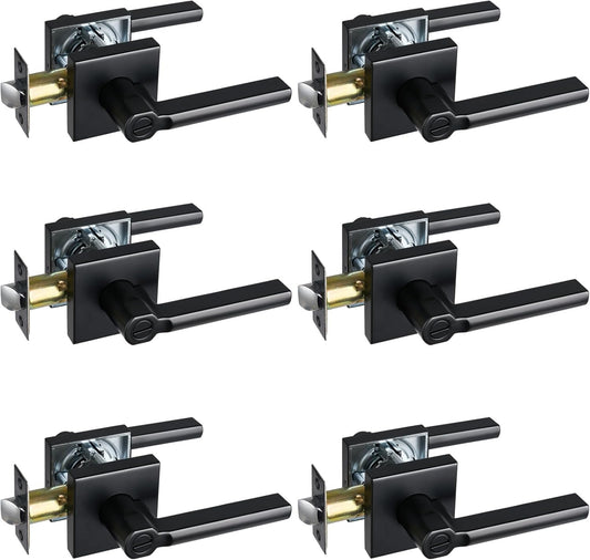 Privacy Door Lever, Heavy Duty Bathroom Bedroom Handle Lock, Keyless Interior Knobs, Matte Black, Reversible for Right&Left Handed, 6Packs