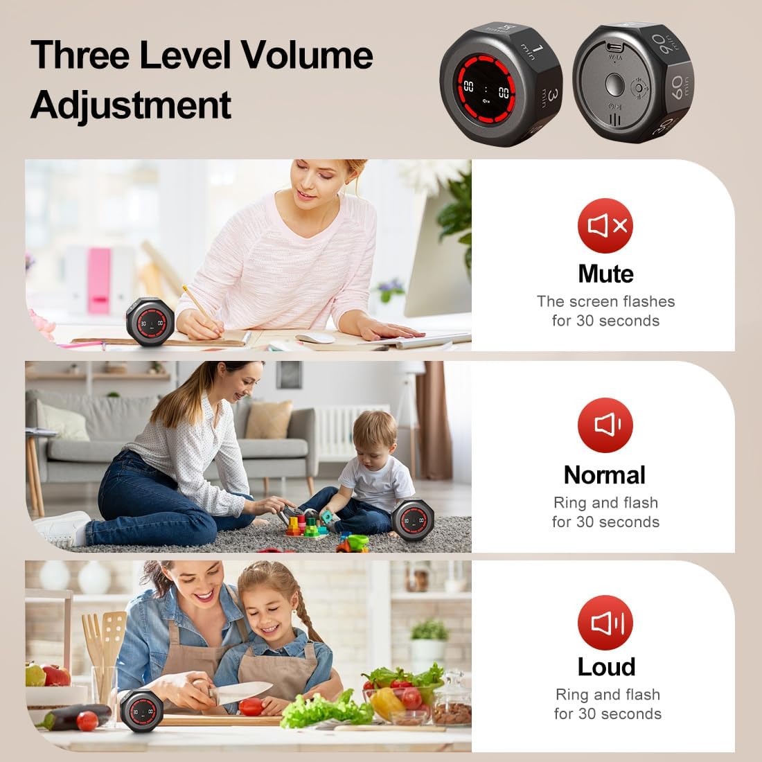 Pomodoro Timer Cube - Rotating Visual Focus Timer for, Desk Productivity Flip Stopwatch with 1/3/5/15/30/60/90-Min Countdown Modes for Work, Study, Back to School, Kitchen