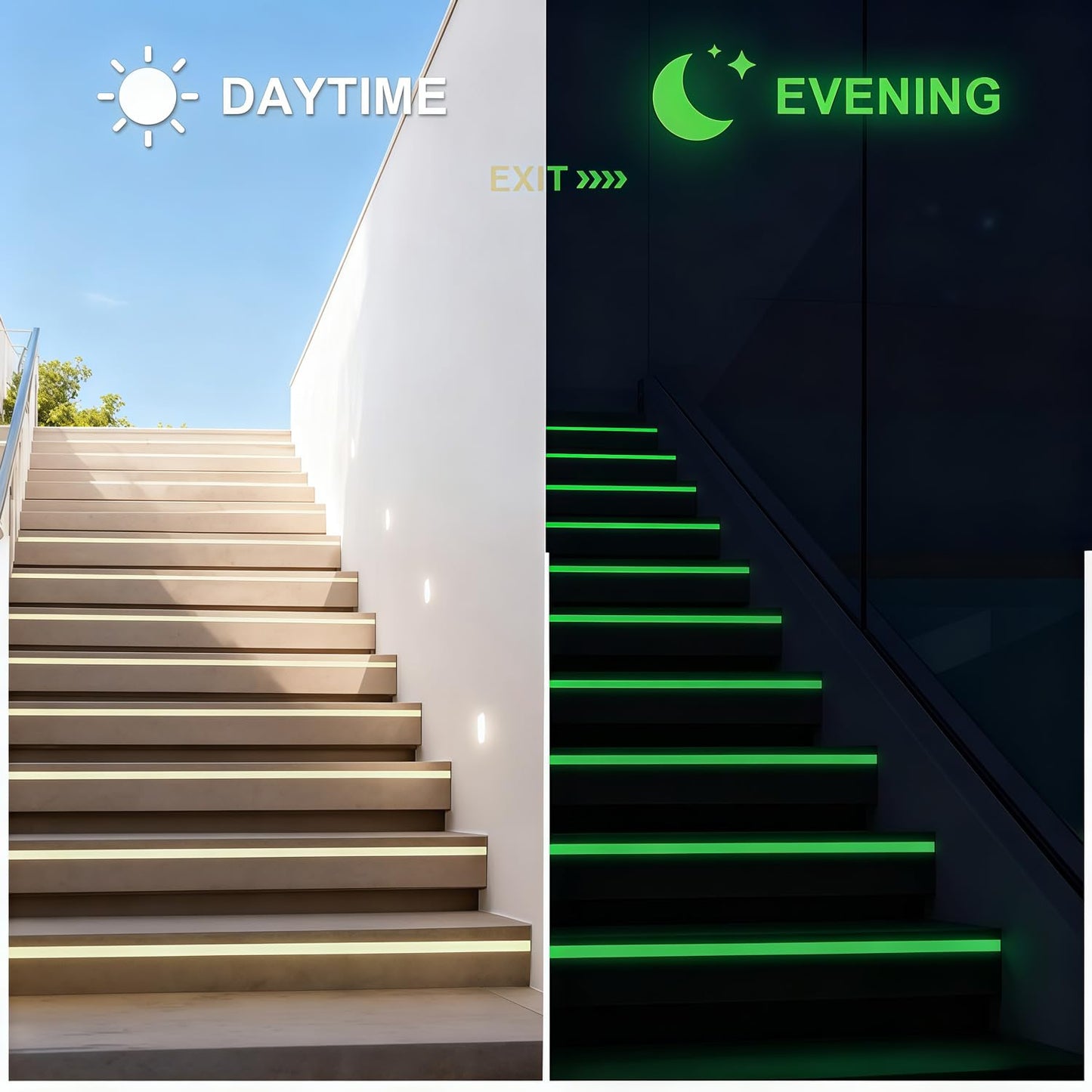 Glow in The Dark Tape 1Inch x 50FT - High Visibility Reflective Tape, Waterproof Adhesive Glow Tape for Stairs, Steps, Halloween DIY, Bikes, Cars, Safety Signs (1IN x 50FT)