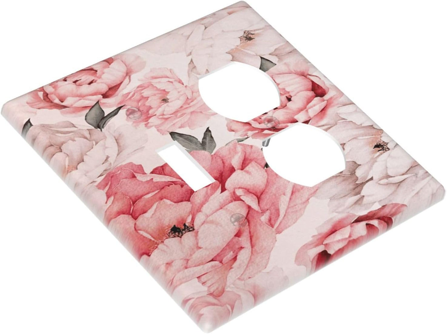 Decorative Outlet Covers Ink Pink Peony Flower Rustic Floral 2 Gang Wall Plate Single Toggle Duplex Light Switch Cover Switch Plate Covers Faceplate for Home Bedroom Decor