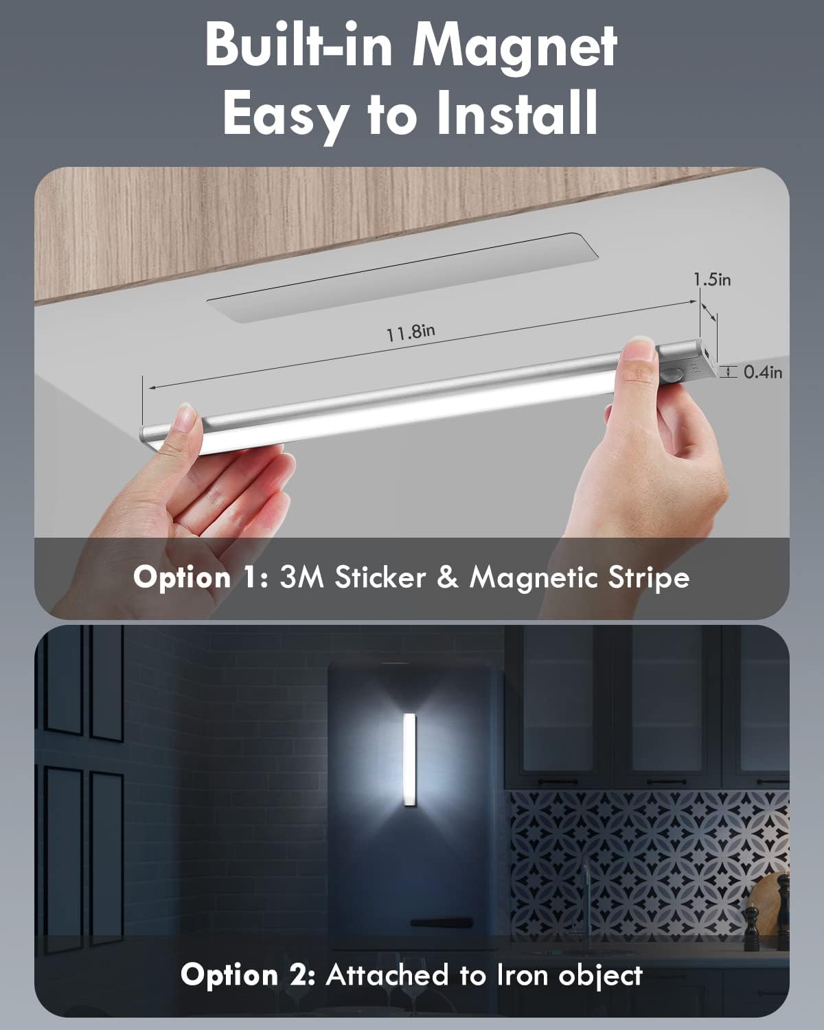 BLS LED Closet Lights, 52LED Motion Sensor Light Indoor, Under Cabinet Lights Rechargeable USB-C Under Cabinet Lighting, 1800mah Battery Operated Lights Wireless Magnetic Light for Kitchen Night Stair