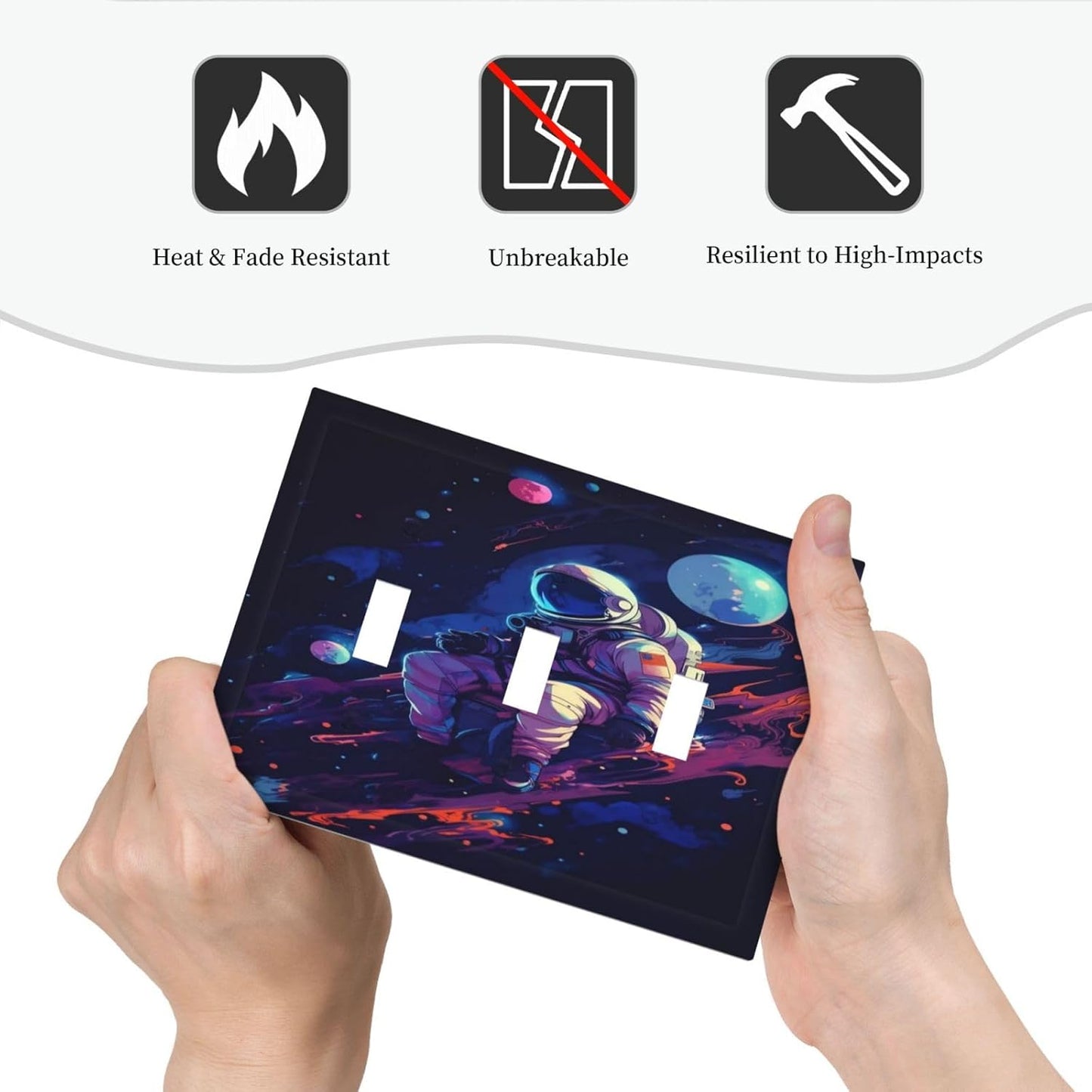 Decorative Light Switch Cover Plate Purple Space Astronaut Planet 3 Gang Wall Plate Oversized Triple Toggle Switch Cover Plate Jumbo Electrical Face Plate for Bedroom Home Decor