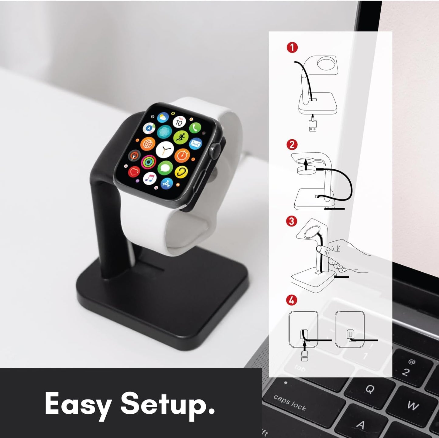 Macally Apple Watch Charger Stand for Series Ultra, 10, 9, 8, 7, 6, 5, 4, 3, 2, 1, SE (44mm, 42mm, 40mm, 38mm) - iWatch AppleWatch Stand Dock - Apple Watches Charging Station - Black
