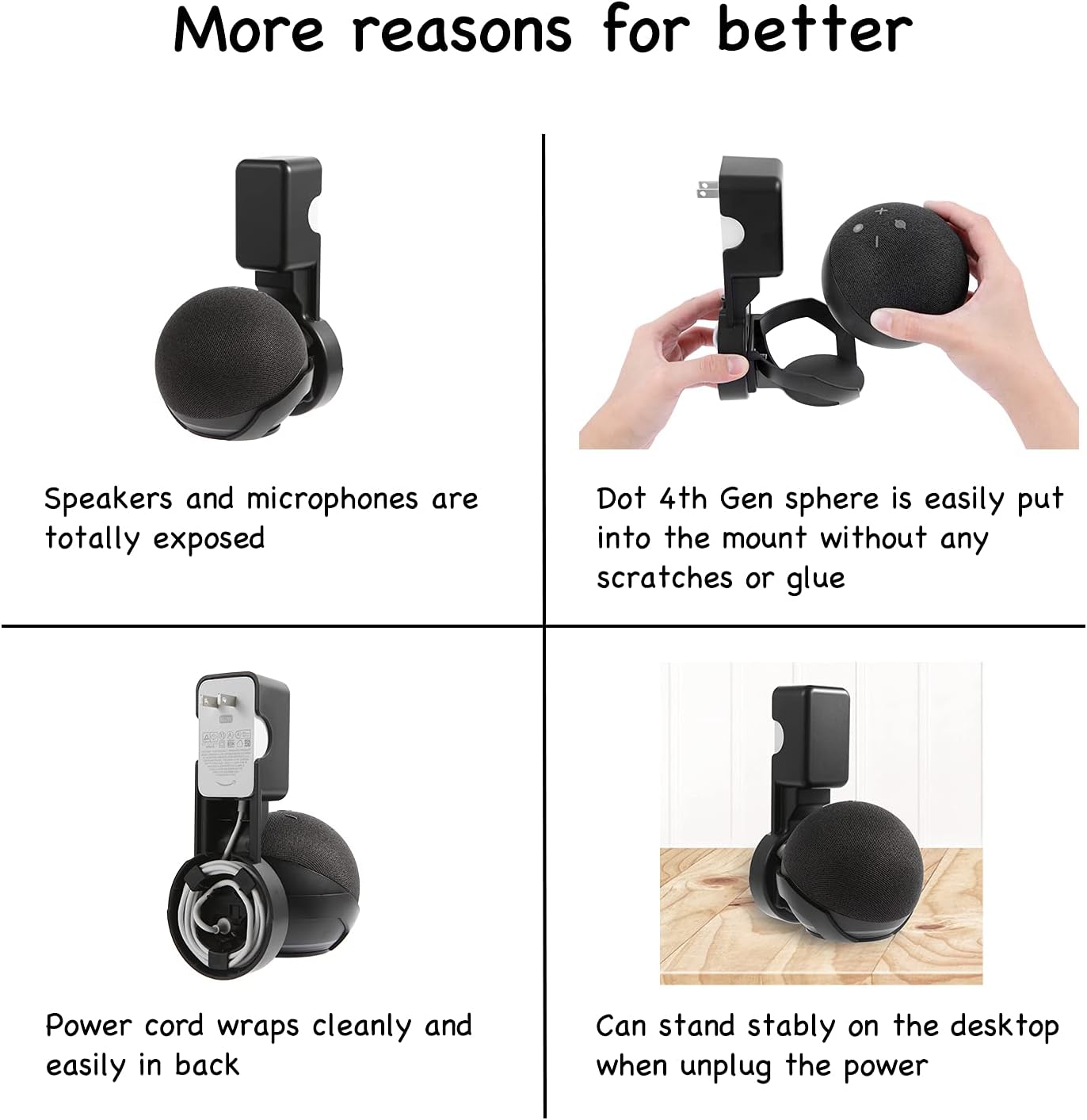 Wall Mount Holder for Dot 4th/5th Generation, Outlet Hanger for Dot 4th/5th Gen, Smart Speaker Stand, Space-Saving Accessories, Built-in Cable Management Shelf, Black…