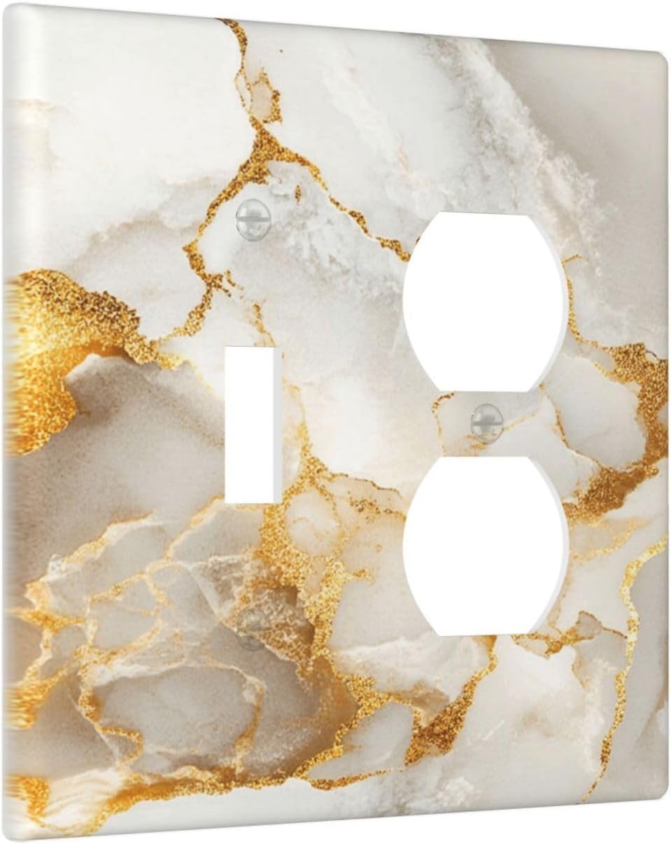 Gold Marble Crack Simple Abstract Print Wallplates 1 Toggle 1 Duplex Switch Plate Electrical GFCI Faceplate Decorative Light Switch Covers for Bathroom Kitchen Home Decor