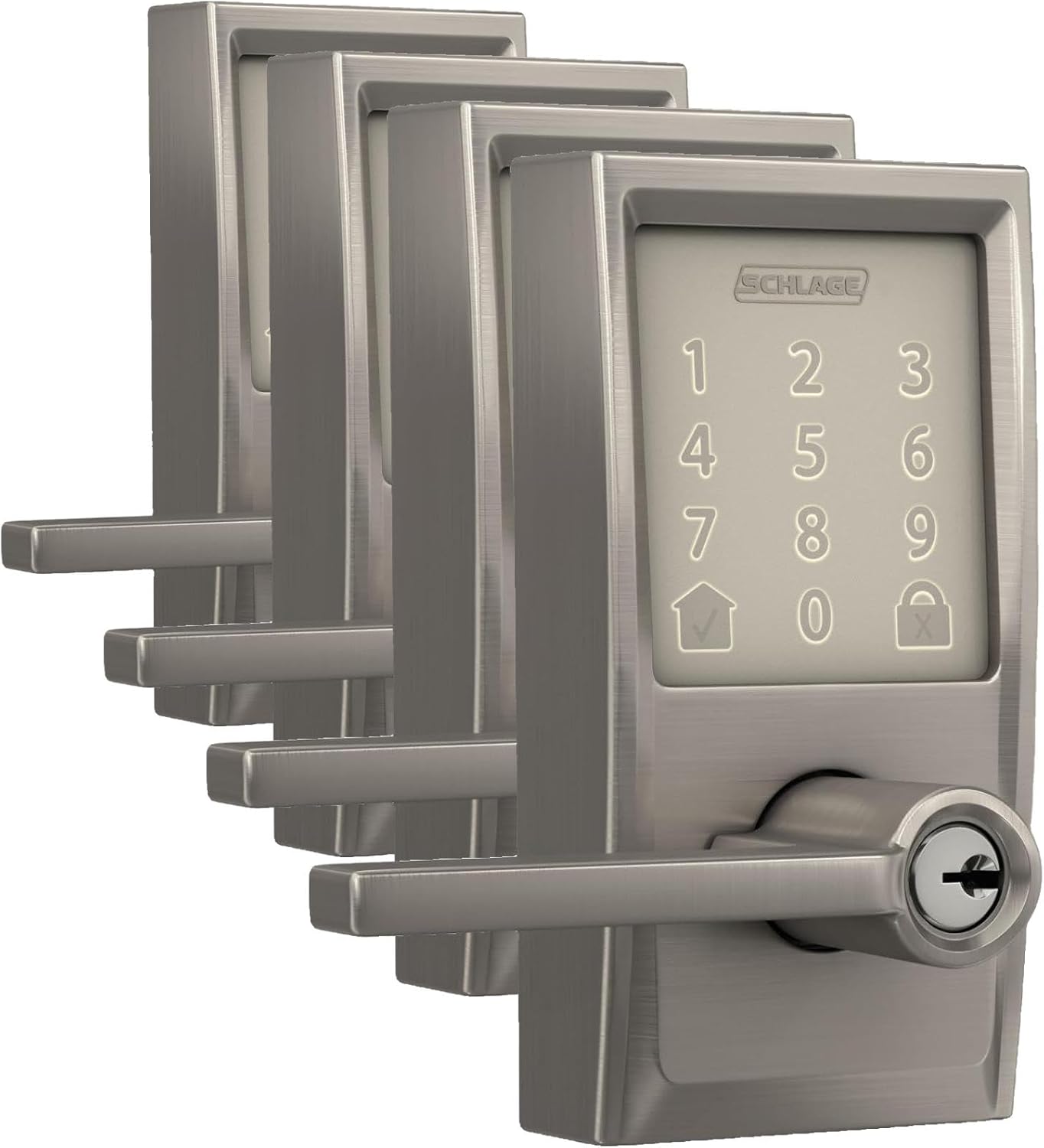Schlage FE789WBCEN619LAT Encode Century WiFi Latitude Lever Smart Keyless Entry Touchscreen Door Lock, Satin Nickel (Pack of 4)