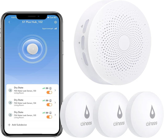 Winees WiFi Water Detector, 3 Pack Water Sensors with Leak Alert Email&SMS Notification, 100dB Adjustable Alarm, 100M Transmission for Basement, Bathroom, Laundry, IFTTT
