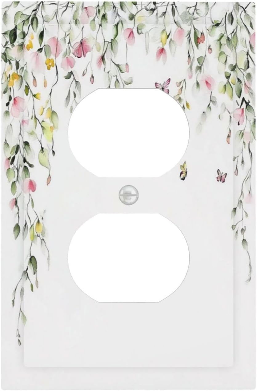 Watercolor Flowers Vine Colorful Butterfly Floral Outlet Covers 1 Gang Duplex Light Switch Cover Decorative Switch Plates Electrical Receptacle Faceplate Wall Plate For Bed Room Living Room Decor