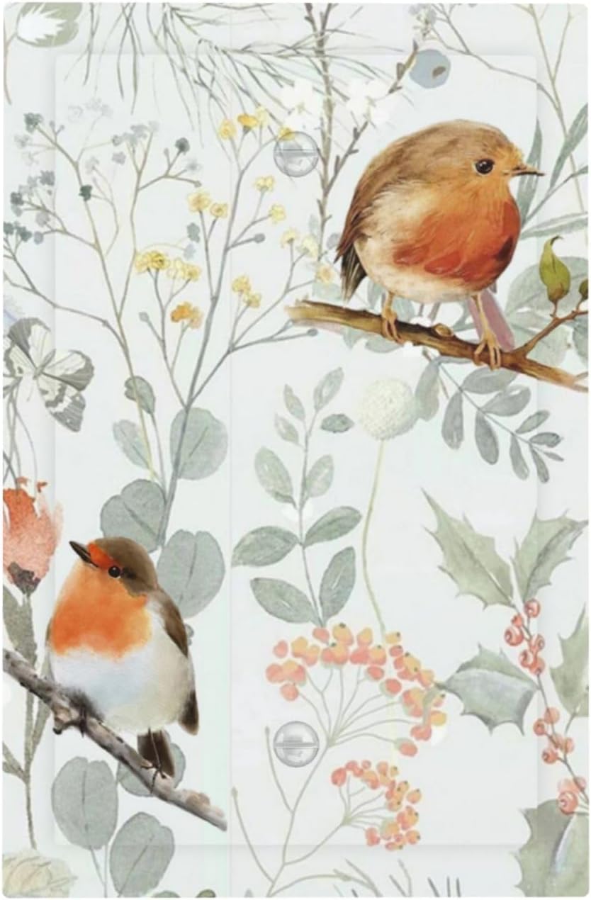 Light Switch Cover Plate Red Floral Berries Colorful Bird Plant 1 Gang No Device Blank Electrical Wall Plates Faceplate Decorative Switch Plate For Bed Room Living Room Decor