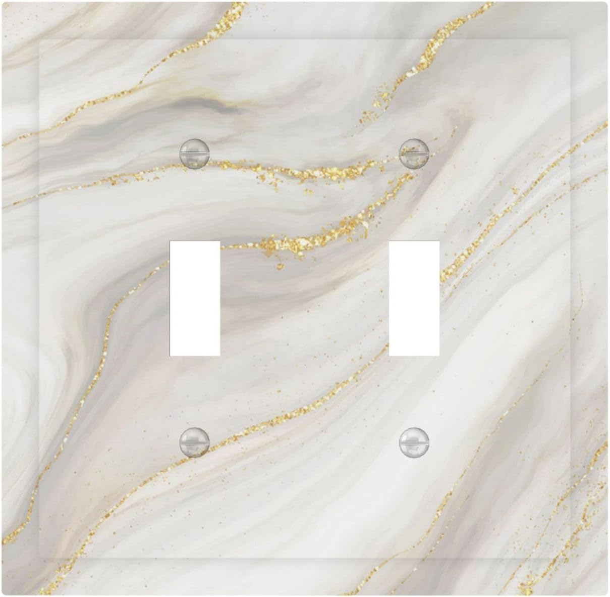 White Grey Gold Marble Simple Tiles Decorative Switch Plates 2 Gang Double Toggle Outlet Light Switch Cover Wall Plate Electrical Faceplate for Bathroom Kitchen Decor