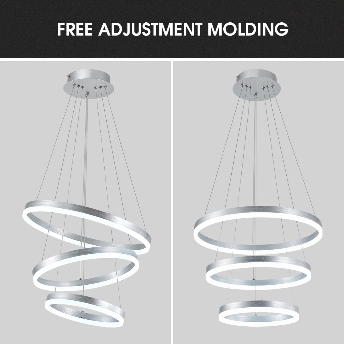 Buccleuch Modern LED Chandelier - Dimmable 19.7" Silver Round Pendant Light, Height Adjustable UL-Certified Ceiling Light for Dining Room, Kitchen Island, Living Room, Bedroom, Foyer