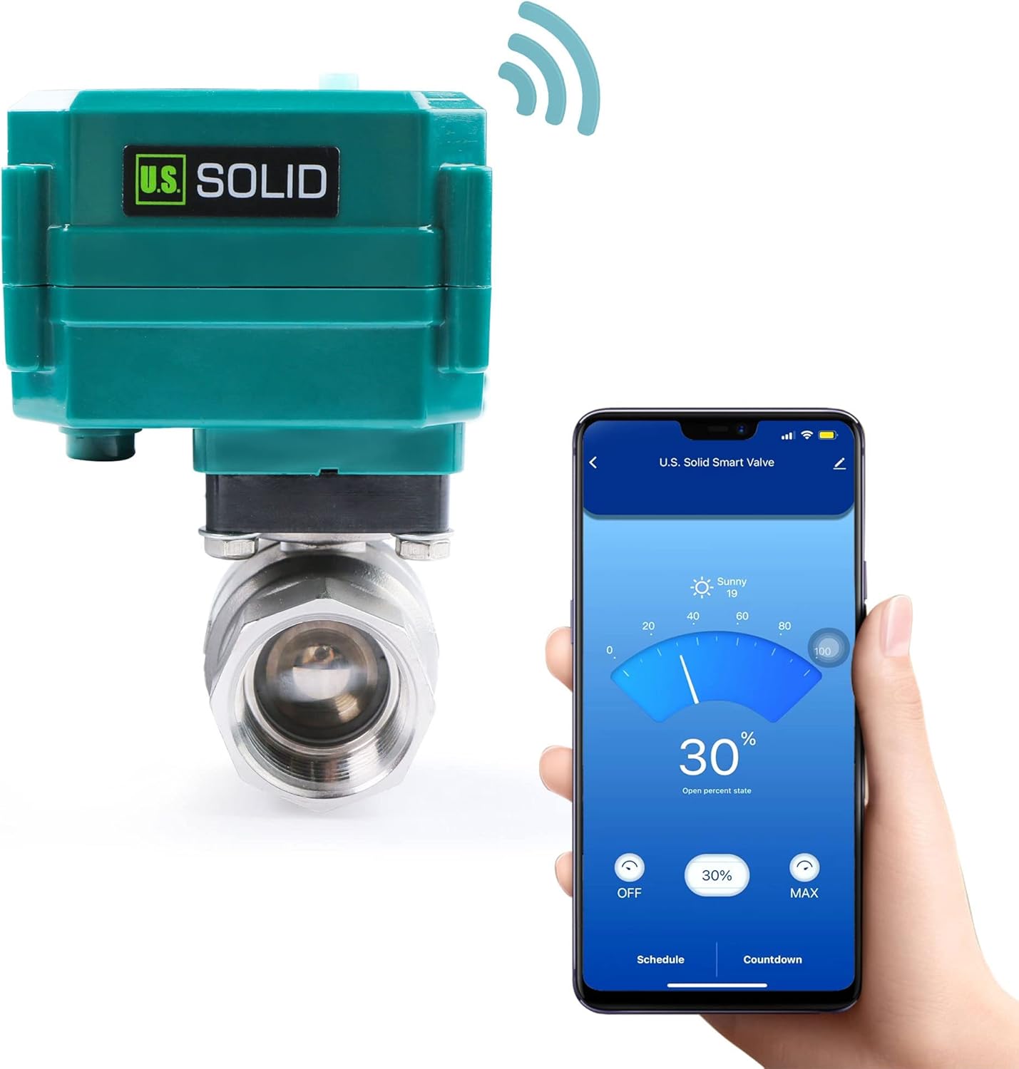 U.S. Solid 1" Smart Motorized Ball Valve - Remote App Mobile Control Stainless Steel Electrical Ball Valve with Manual Switch, 5V DC USB Connection