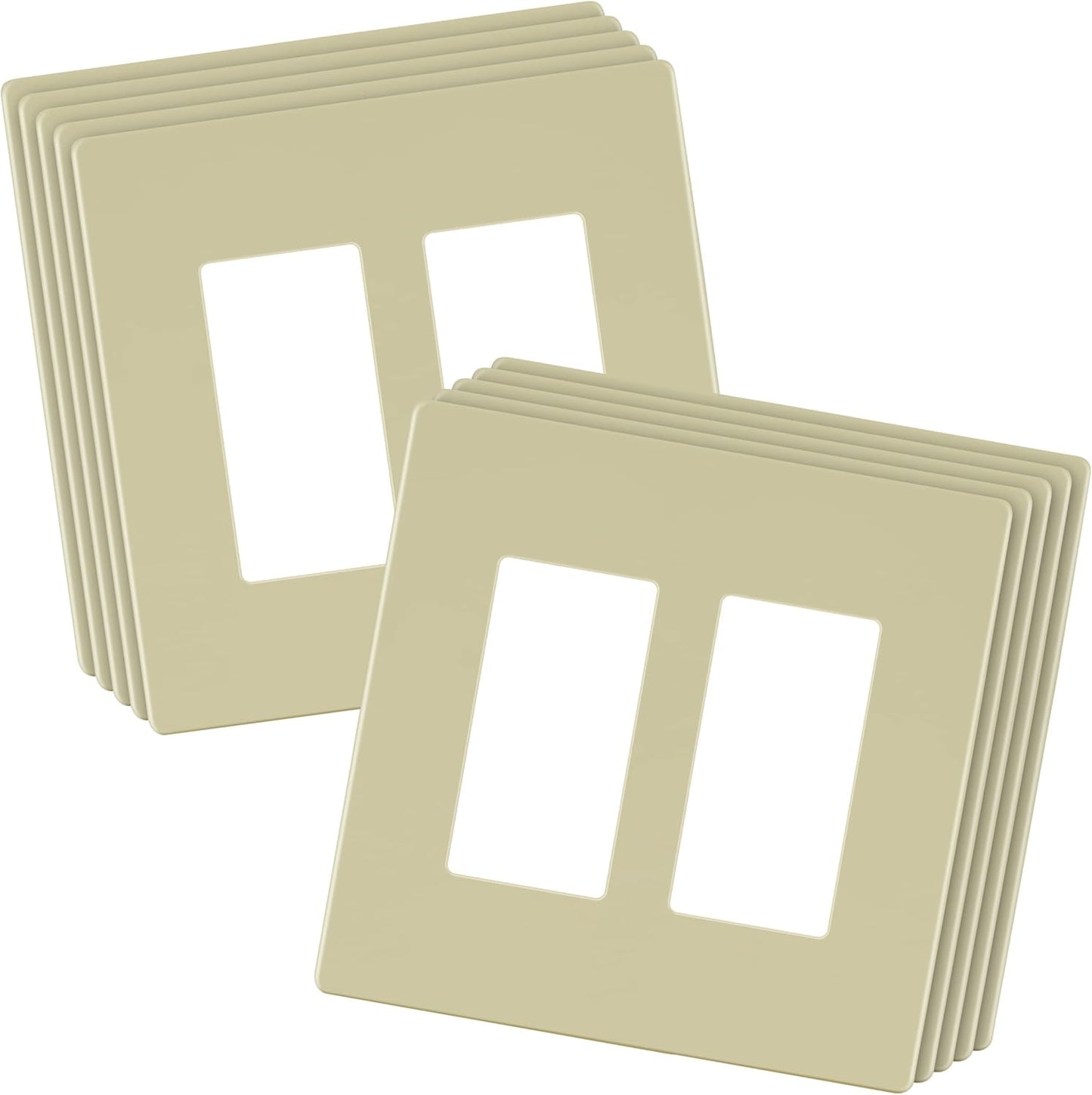 LIDER Matte Finish Double Decorator Switch Cover, Screwless Wall Plate, Mid-Size 2-Gang 4.88" x 4.92", Unbreakable Polycarbonate Thermoplastic, UL Listed, LSWP-32M-I10P, Ivory, 10 pack