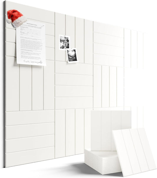 Felt Bulletin Board Tiles Large 48" x 36" Cork Board Alternative-12 Pack with 70 Adhesive Tabs, Thick Slat Wall Panels for Office Decor, Push Pin Board Wall Organizer Alternative-Milky White