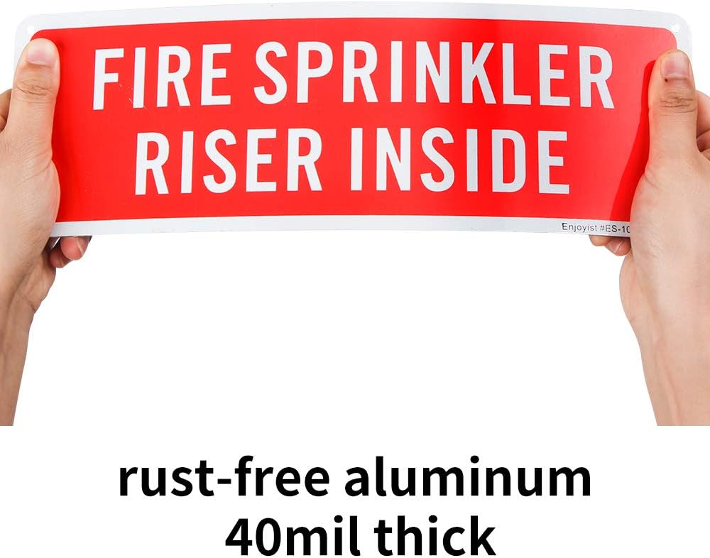 2 Pack Fire Sprinkler Riser Inside Sign, 12"x 4" .04" Aluminum Reflective Sign Rust Free Aluminum-UV Protected and Weatherproof