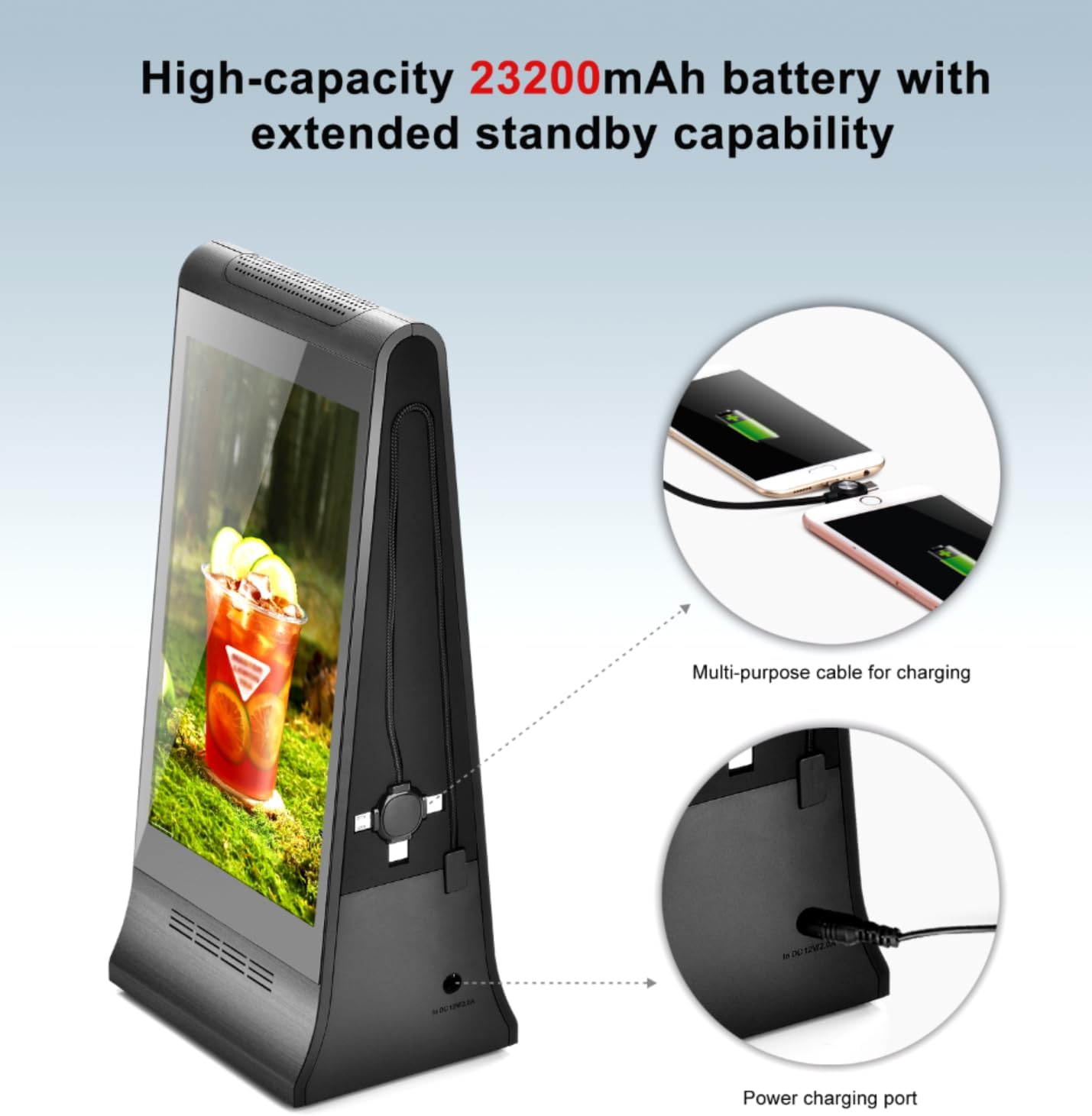 Digital Signage Display for Tabletop ,Interactive Digital Signage with Double 8 inch LCD Touch Screen and WIFI Connected,Rechargeable 23200mAh Battery,Portable Advertising Kiosk for Restaurants,Bar, Hotel ,Cafe (Black)