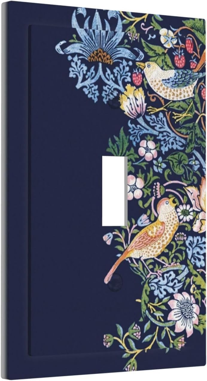 Decorative Light Switch Cover Plate Vintage Blue Morris Strawberry Thief Bird Flower 1 Gang Wall Plate Oversized Single Toggle Wall Cover Plate Jumbo Switchplate Faceplate