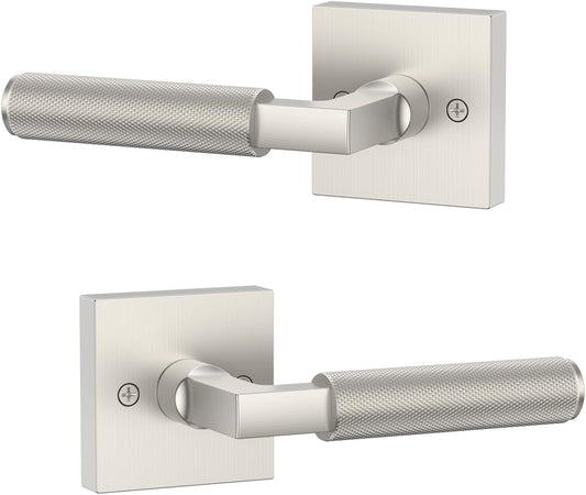 Asidrama 2 Pack Brushed Satin Nickel Dummy Door Handles, Non-Turning Decorative Door Lever with Door Knobs for Closet, French Double Doors, Pantry & Interior Push/Pull Use 09
