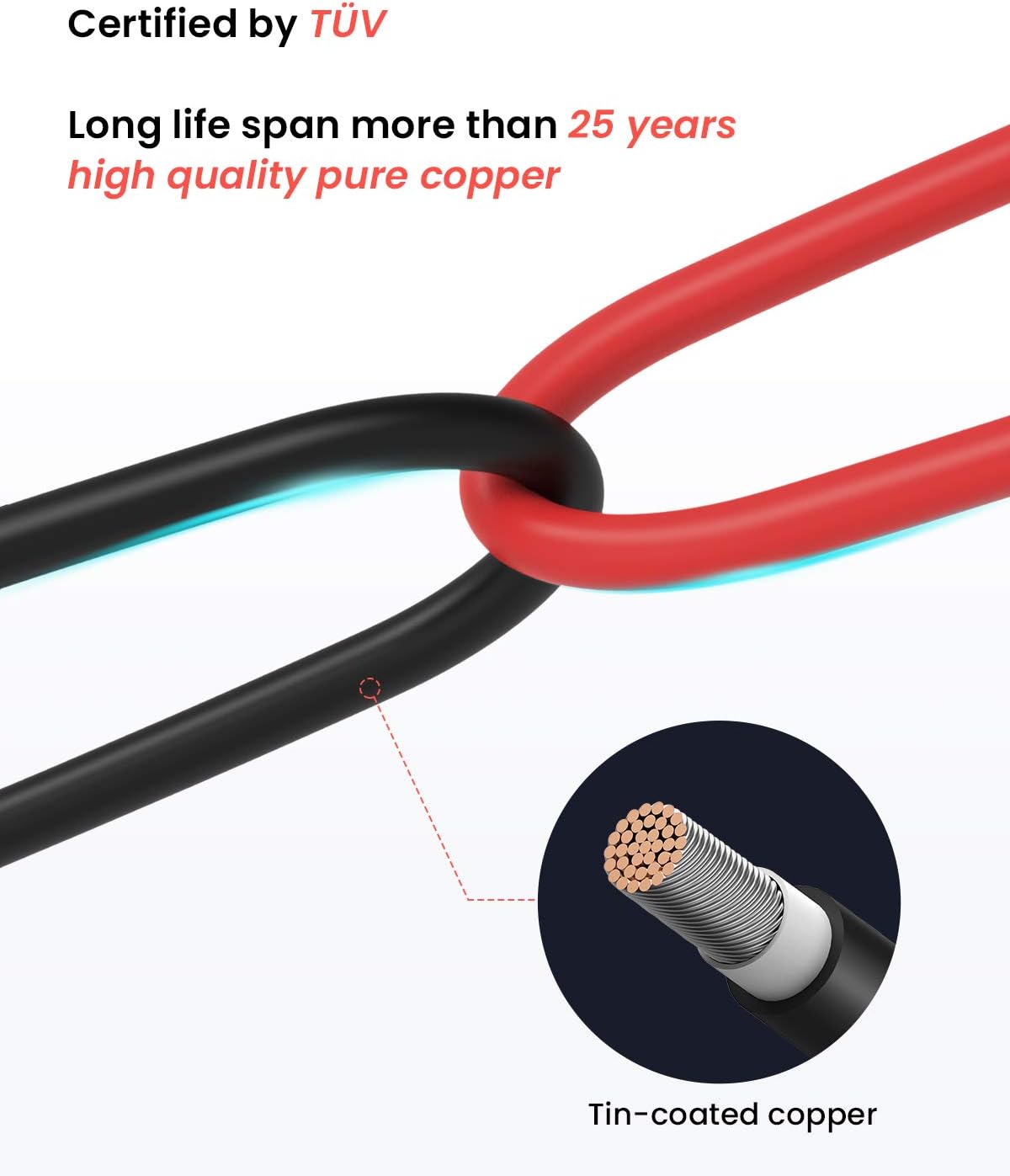 BougeRV 50 Feet 10AWG Solar Extension Cable with Female and Male Connector with Extra Pair of Connectors Solar Panel Adaptor Kit Tool (50FT Red + 50FT Black)