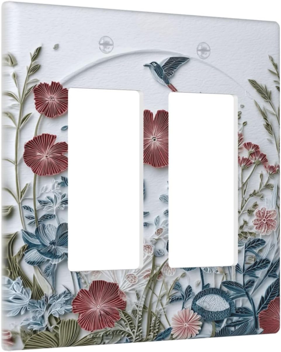Wildflowers Flowers Floral Plants 2 Gang Double Rocker Wall Plate Cover Decorative Light Switch Covers Electrical Faceplate Switch Plates for Bathroom Kitchen Home
