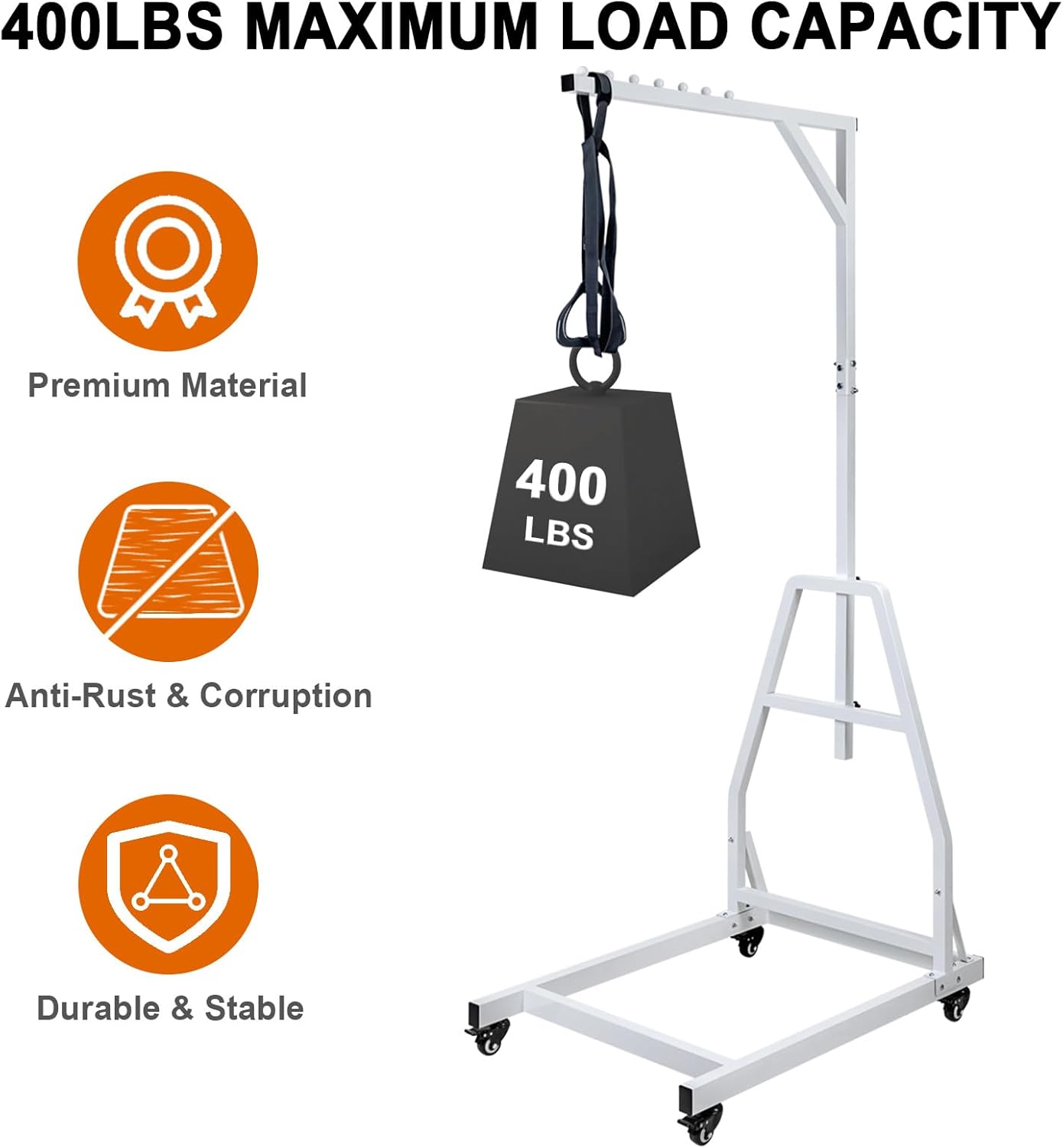 Trapeze Bar for Bed Mobility, Heavy Duty Pull Up Assist Bar with Floor Stand, 5Ft-7Ft Height Adjustable Trapeze Bar, Medical Patient Mover for Care Facilities, White
