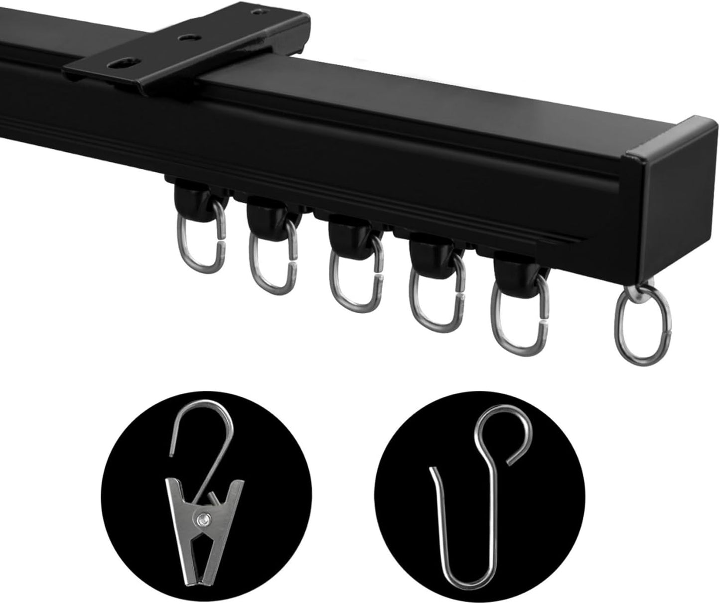 Ceiling Mount Curtains Track Room Divider Privacy Partition Separator Curtain Tracks Rods Heavy Duty RV Shower Outdoor Rail Clip Hook Set, Black 3-18ft