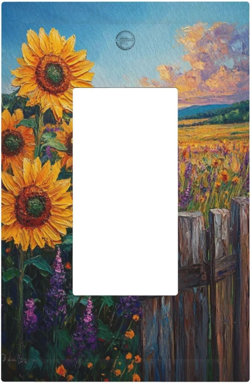 Decorative Outlet Covers Rustic Wilderness Sunflower Lavender Muzha Oil Painting 1 Gang Single Decora GFCI Device Light Switch Covers Plate 1 Rocker Wall Plate Faceplate