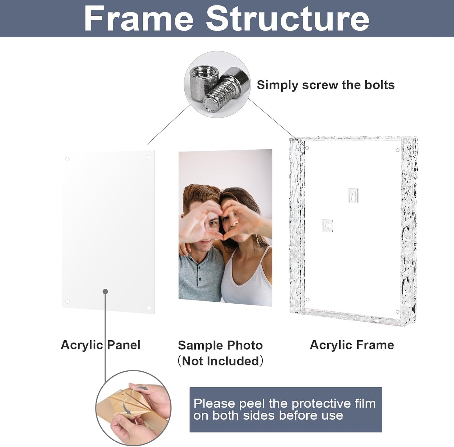 5x7 Picture Frames, Refined Crystal-Clear Acrylic Photo Frame, Wall & Tabletop Display Frames, Modern Floating Style for Home Office Decoration, Transparent (1 Pack)