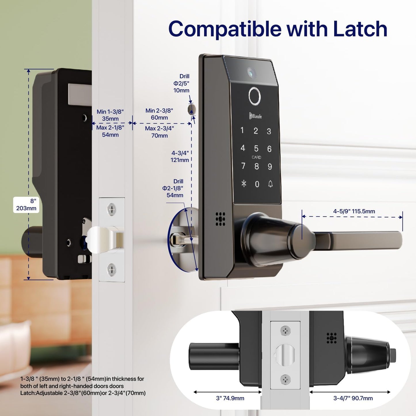 Smart Lock Doorbell Fingerprint Smart Door Lock Deadbolt for Homeowners or Parents Door Lock with Camera and Door Handle for Renters, Keyless Entry Door Lock for Front Door(Contour V Black)