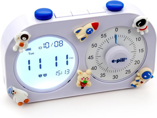 e-Pill Task-E-Lert 2-in-1 Pomodoro Timer for Kids and Adults | 3 Daily Alarms | Visual Timer & Loop Function | Time Management Tool for Productivity