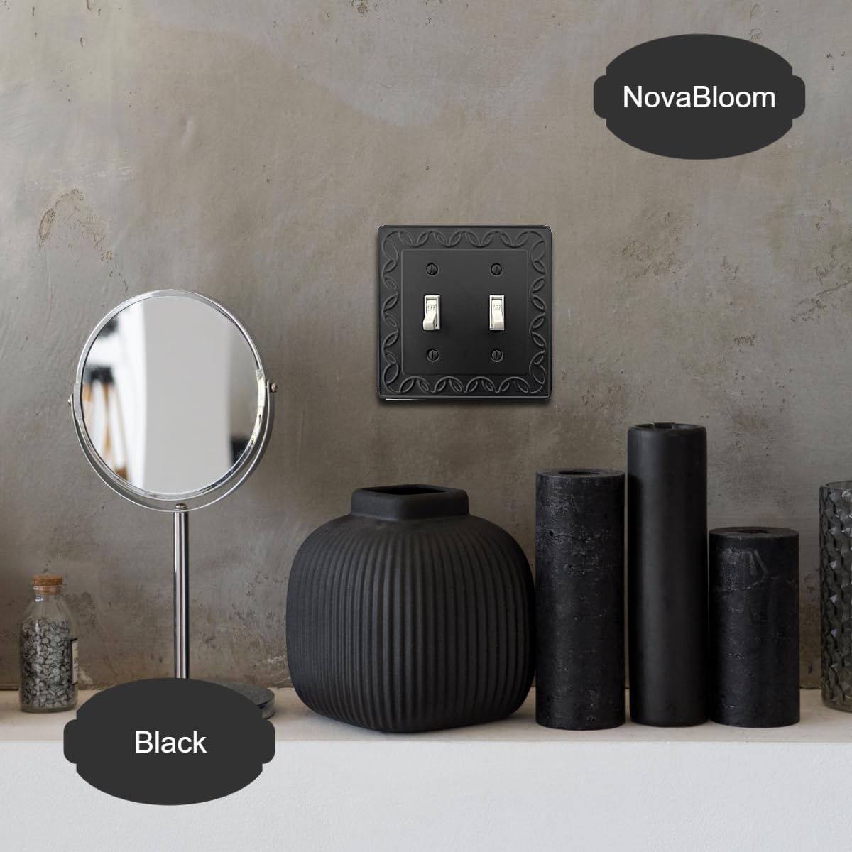 Double Toggle Light Switch Cover NovaBloom Metal Wall Plate, 2-Pack Black 2 Gang, Light Switch Cover Decorative Wallplate, Durable