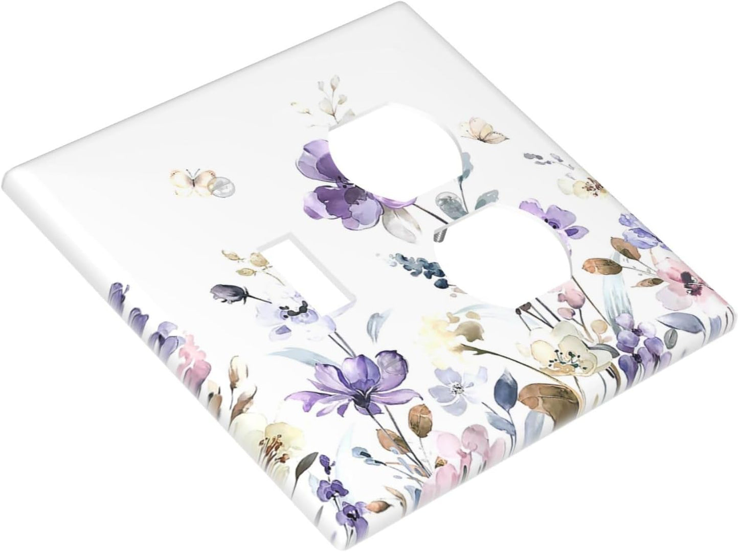 Wallplates Purple Floral Lilac Watercolor Flower Leaves Butterfly Wildflower 1 Toggle 1 Duplex Switch Plate Electrical GFCI Faceplate Decorative Light Switch Covers for Bedroom Home Decor