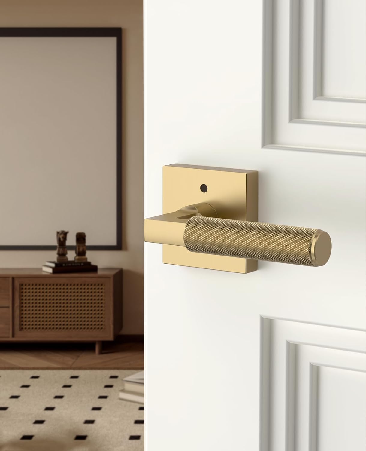 Asidrama 6 Pack Champagne Bronze Privacy Door Handles, Door Lever with Door Knobs Indoor for Bedroom or Bathroom, Heavy Duty Door Handles Interior with Locks for Left Right Sided Doors