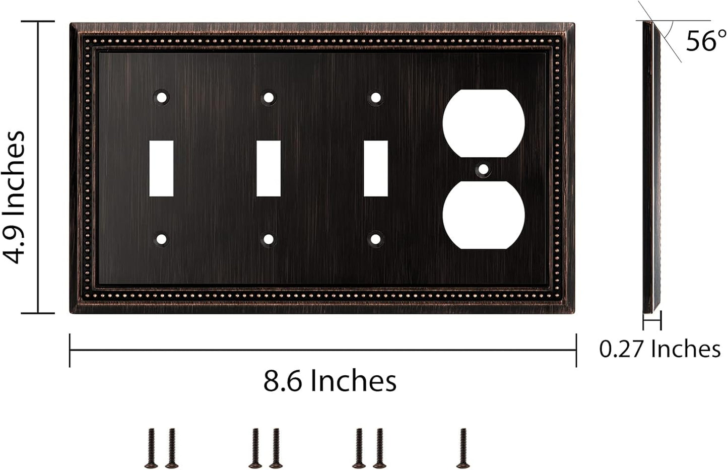 Henne Bery Sunken Pearls Heavy Duty Decorative Wall Plate Switch Plate Outlet Cover (Triple Toggle/Single Duplex, Aged Bronze)