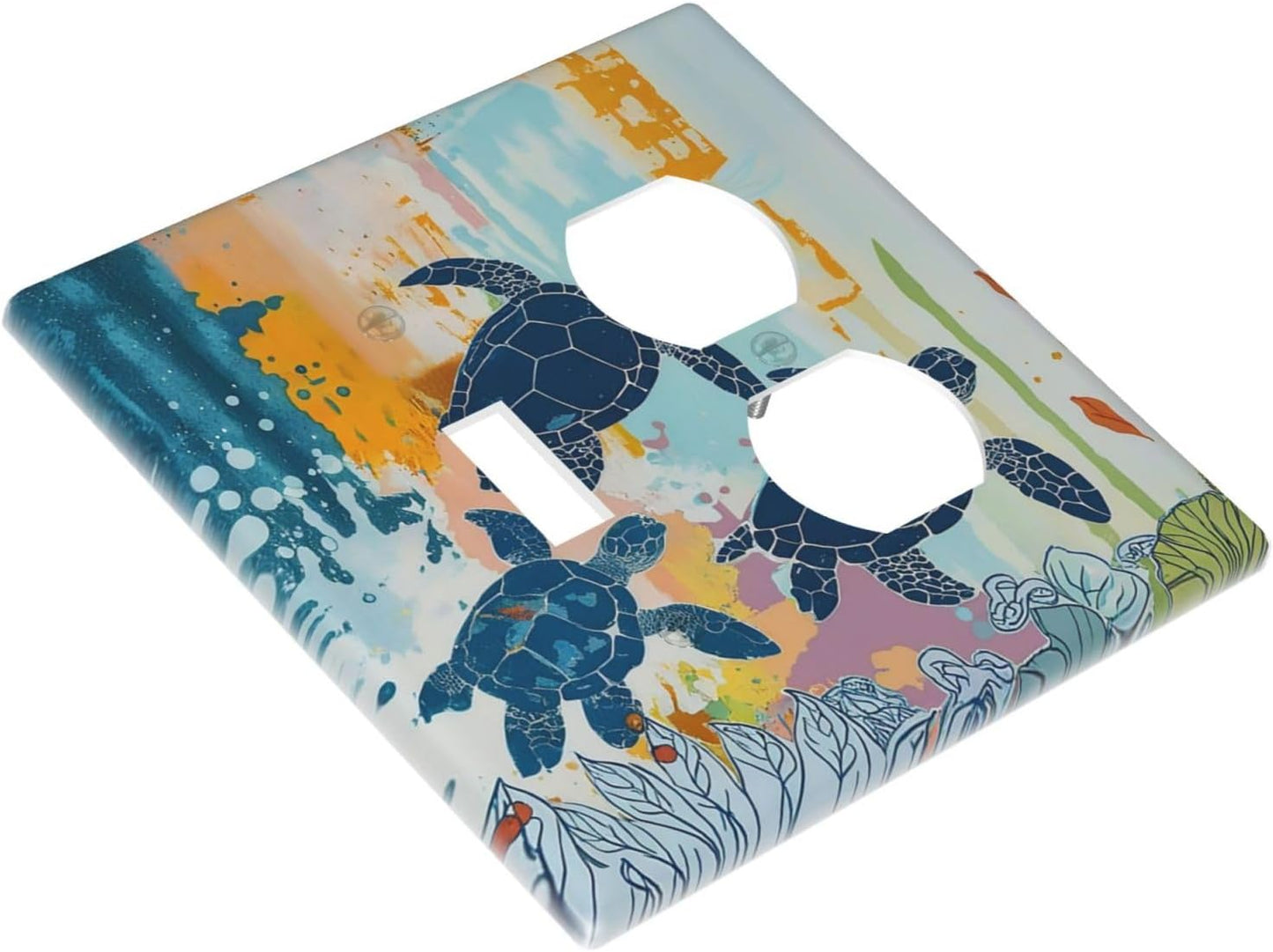 Wallplates Colorful Ocean Sea Turtle Marine Life 1 Toggle 1 Duplex Switch Plate Electrical GFCI Faceplate Decorative Light Switch Covers for Kids room Bedroom Decor