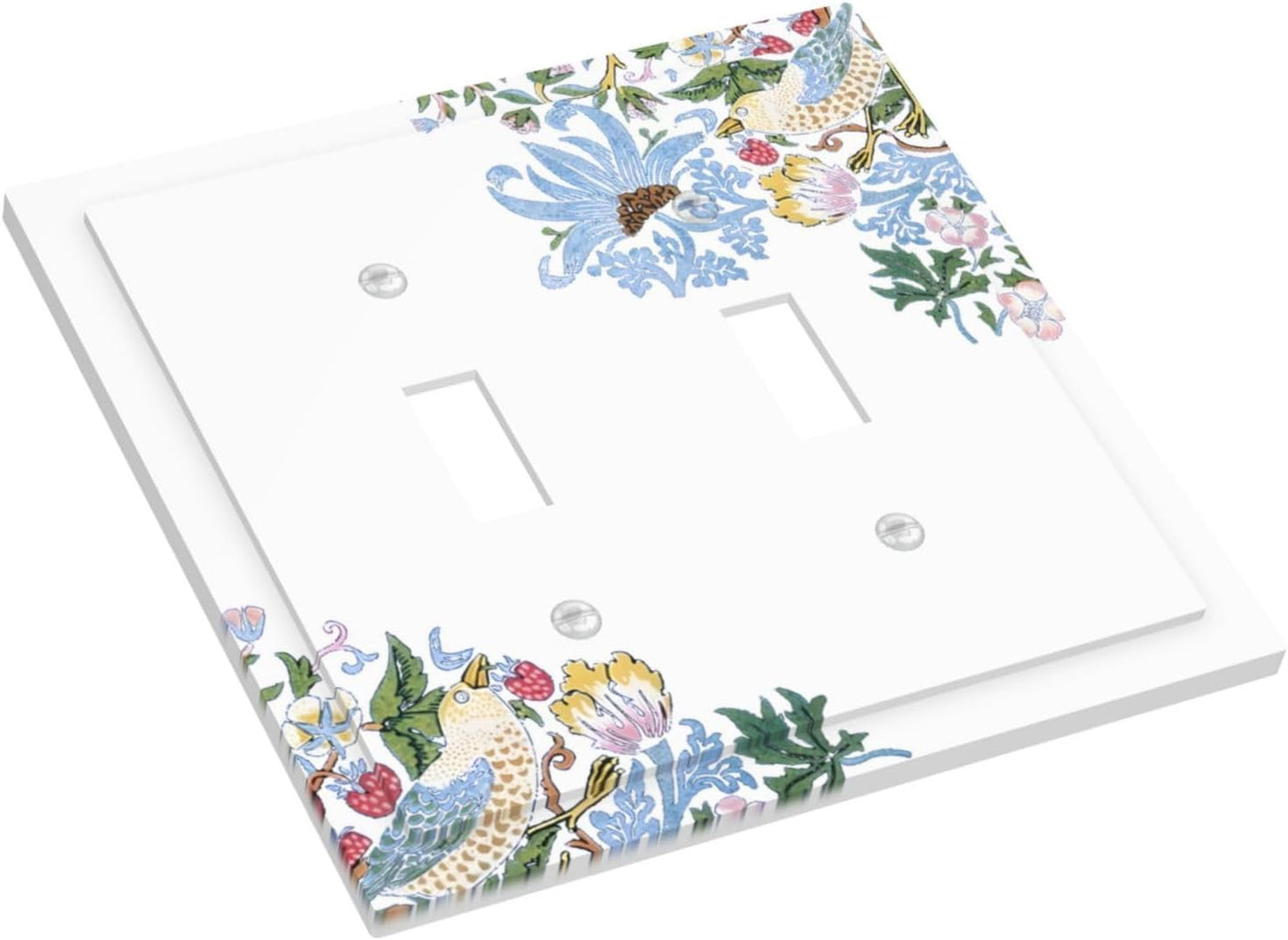 Decorative Light Switch Cover Plate Retro Morris Strawberry Rustic Plant Bird 2 Gang Wall Plate Oversized Double Toggle Two Switch Wall Cover Plate Dual Device Faceplate