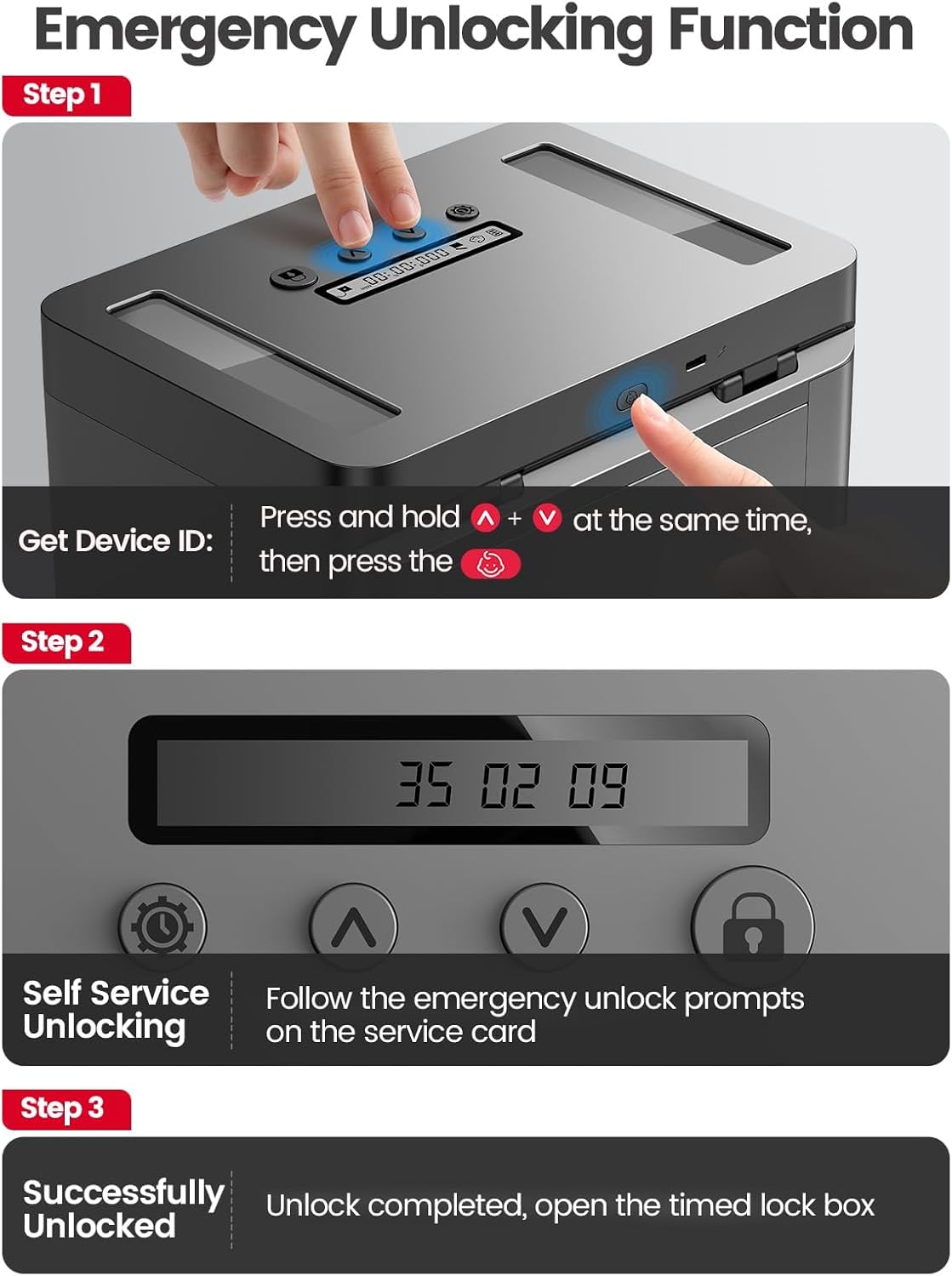 Vaydeer Metal Timed Lock Box, Phone Lockbox with Timer, Time Locking Safe, Self-Control Container with USB C Charge,Child Lock, Audio Prompt, Time Release Storage Locker for Phone/iPad Mini/Medicine