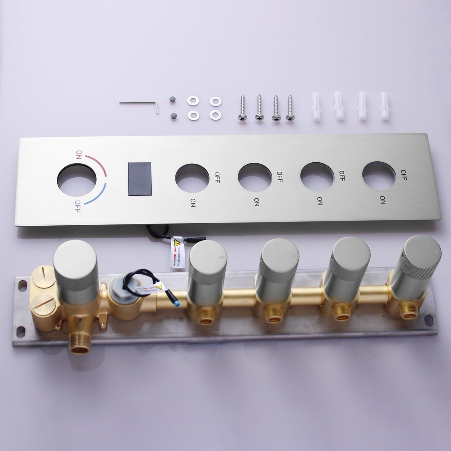 4 Way Shower Diverter Valve 4 Outlets Multi Function Brass Temperature Digital Display Shower Mixer Valve Can Run Simultaneously and Flow Control Brushed Nickel