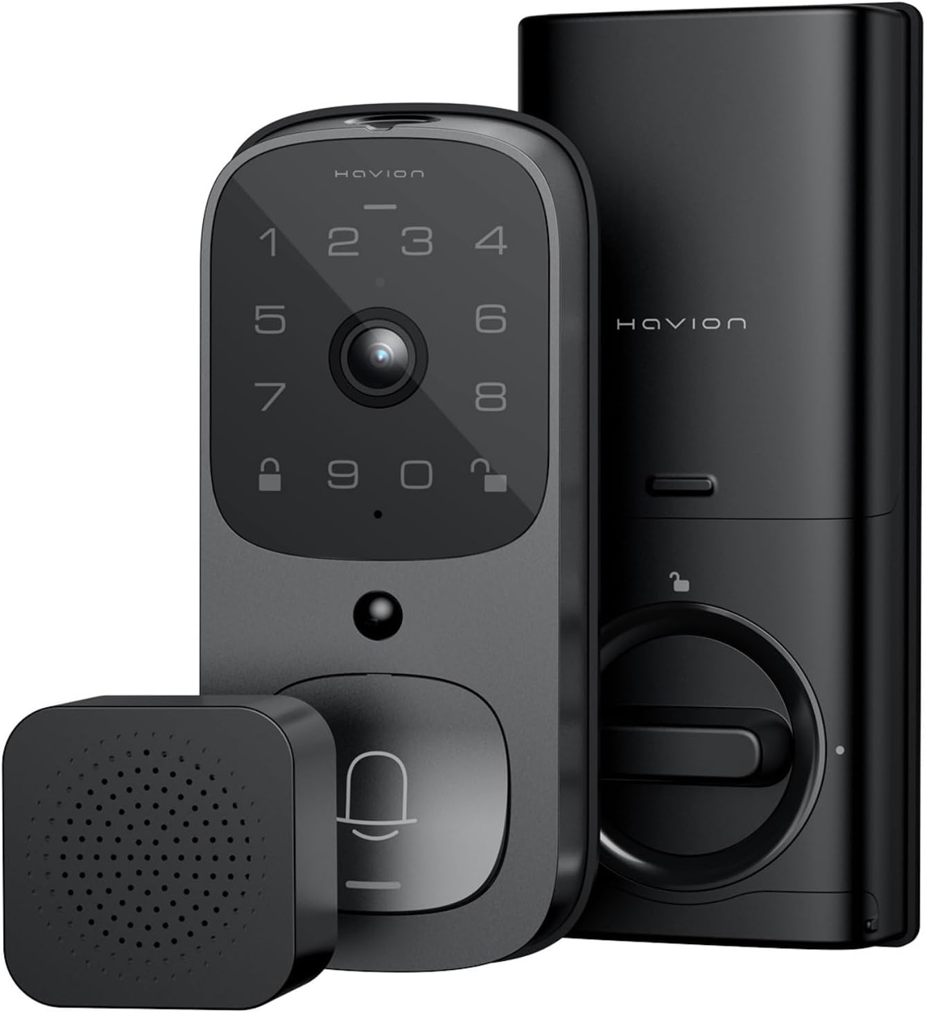 Havion Deadbolt Smart Lock w/Camera - Incl. Chime, 3-in-1 Wi-Fi Deadbolt+Camera+Video Doorbell Keyless Fingerprint Lock for Entry Front Door, 32GB eMMC, 10000mAh, 2K QHD & 170° View