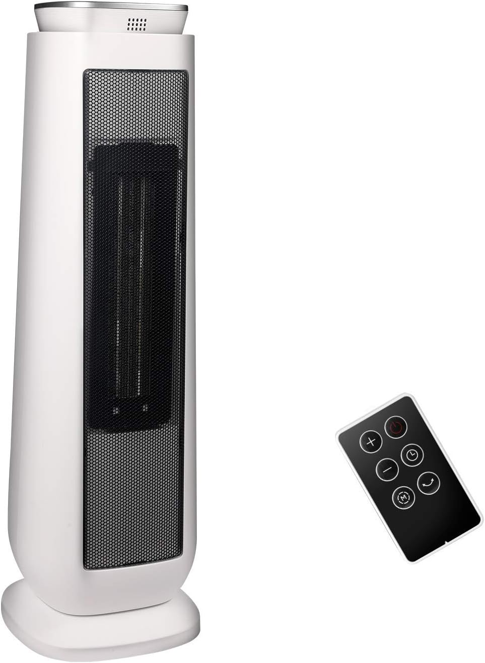 PELONIS 23” Oscillating Ceramic Tower Space Heater with Remote & Thermostat, Electric Energy Efficient Floor Heater for Indoor Use Large Room Safe with Timer, ECO Mode, 1500W, White