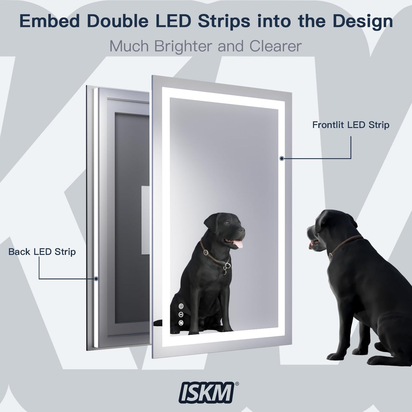 ISKM 40'' x 24'' LED Mirror for Bathroom Lighted Vanity Mirror for Wall Front Lights + Backlit LED Bathroom Mirror Anti-Fog Tempered Glass ETL Listed