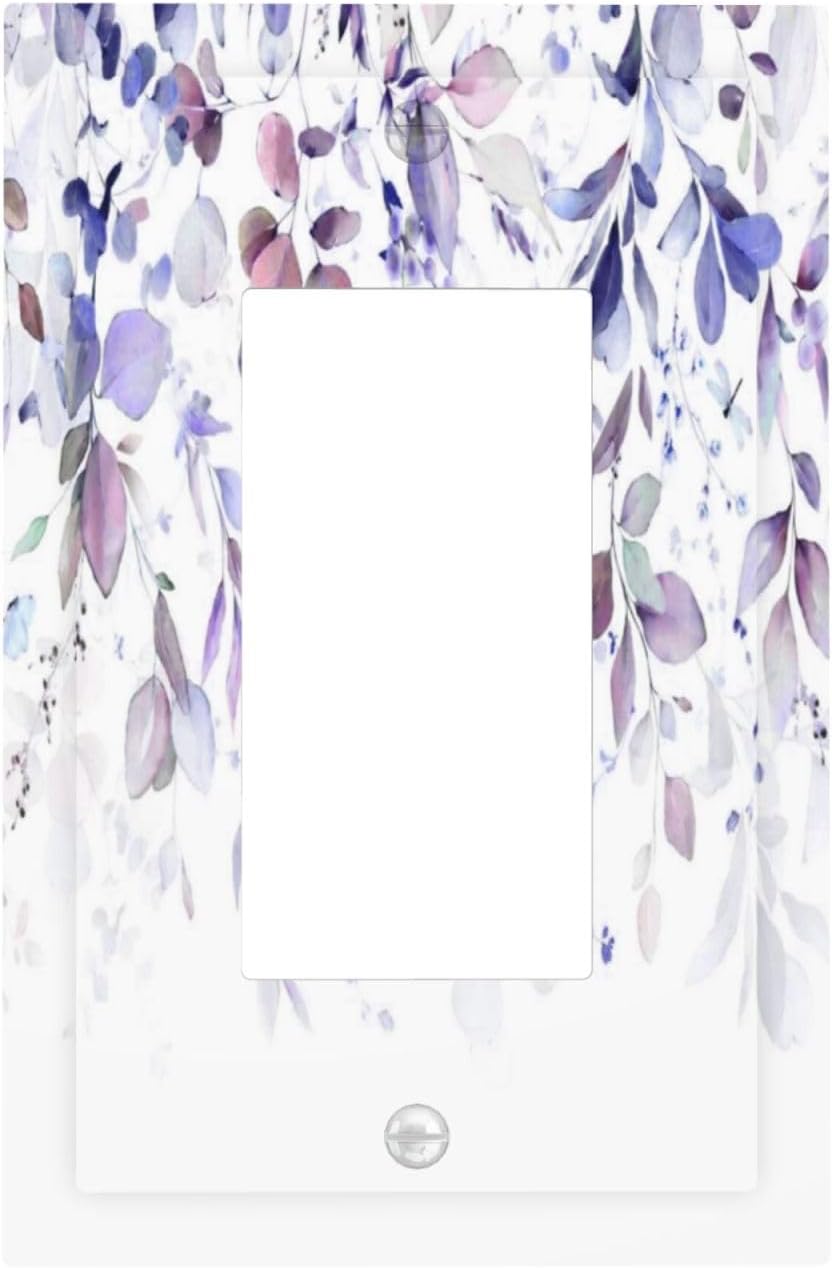 Purple Eucalyptus Watercolor Floral Rustic Leaf Decorative Outlet Covers 1 Gang Single Rocker Light Switch Cover Plate Wall Plates GFCI Faceplate for Farmhouse Home Decor