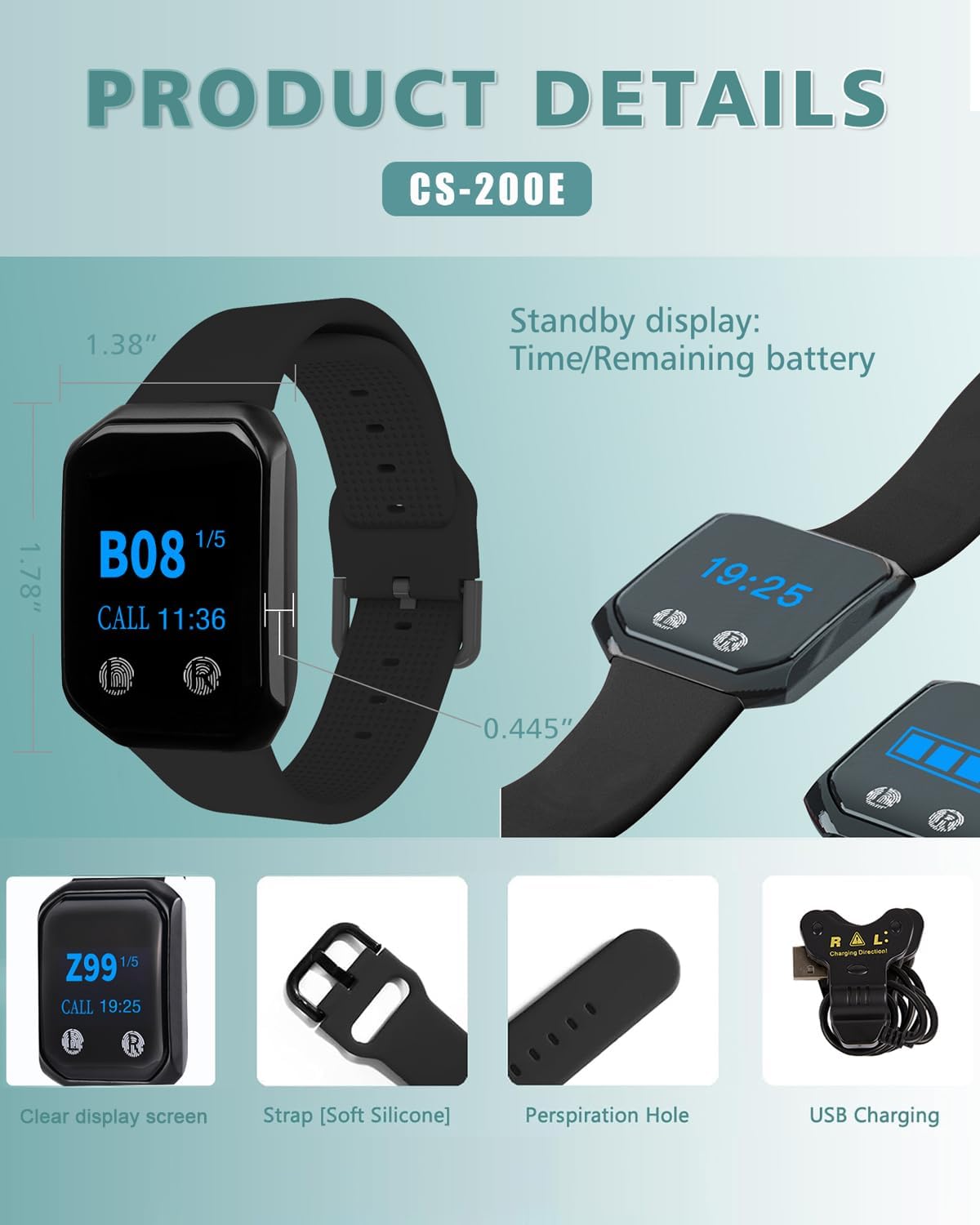 Restaurant Pager System Wireless Calling System 1200+ Feet with 1 Singal Amplifier/1 Display Receiver/2 Watch Pagers/15 Waterproof Call Buttons for Restaurant Cafe Church Clinic Hospital